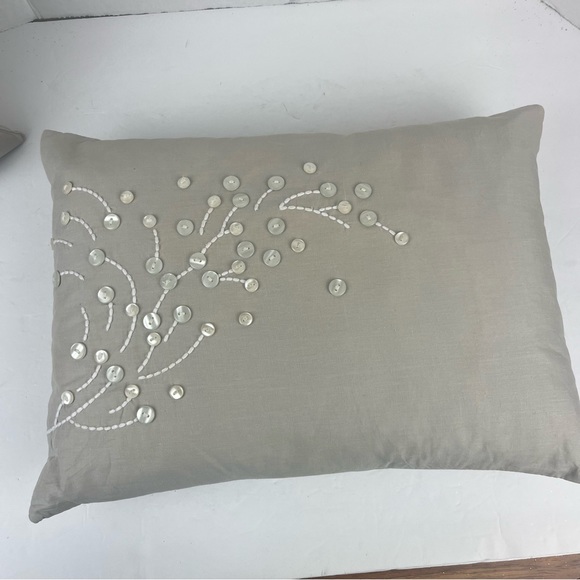 Pair of Barbara Berry grey accent pillows with button & embroidered accents - Picture 5 of 12